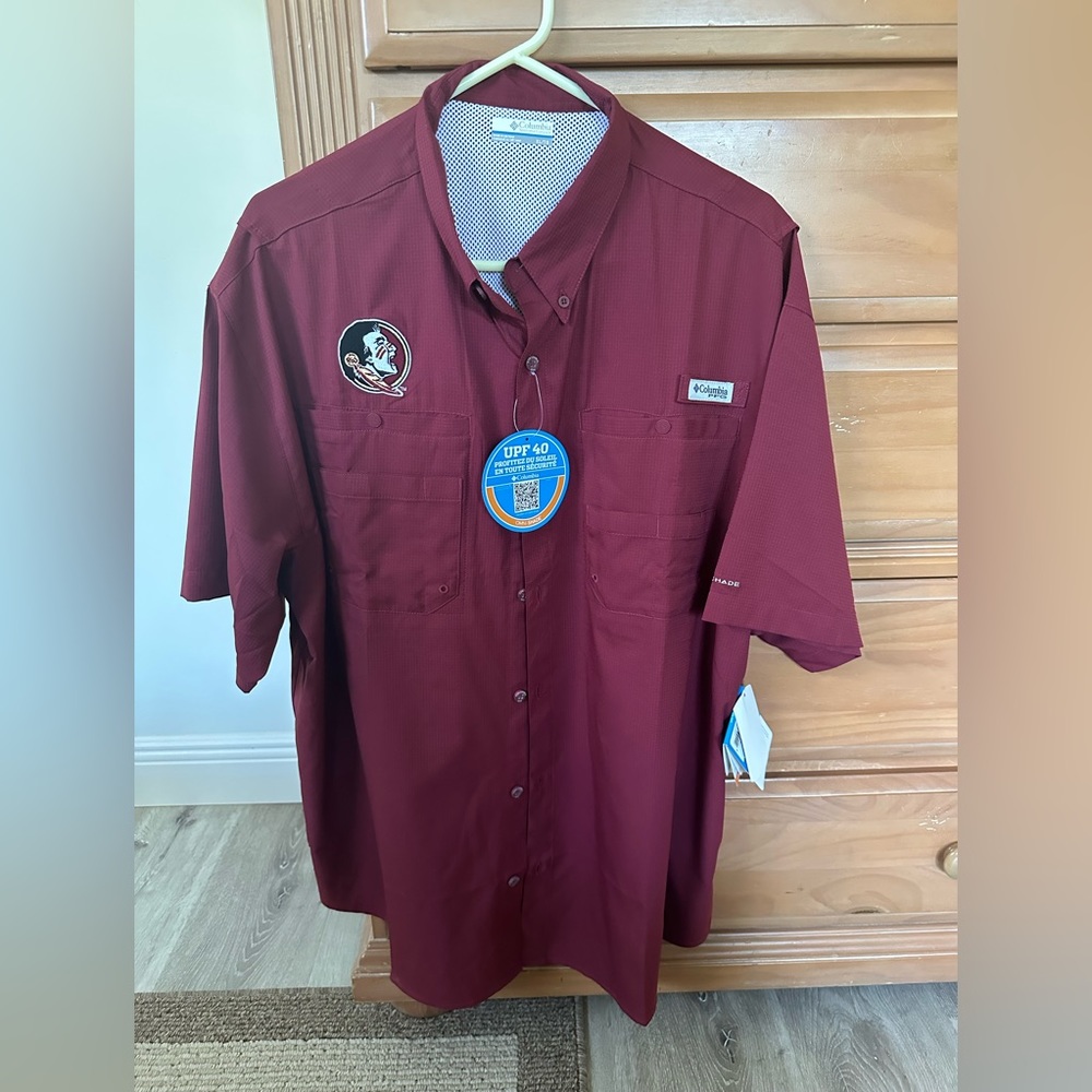 FSU Columbia Men’s Button Down Shirt- Maroon